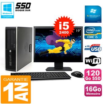 Pc hp compaq 8300 sff ecran 19' core i5-2400 ram 16go disque 120 go ssd wifi w7 - 1