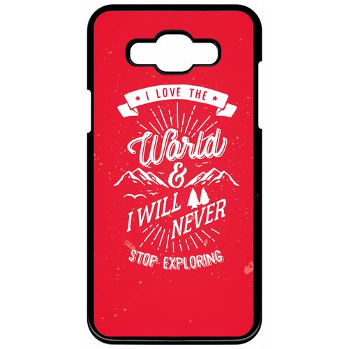 Coque samsung galaxy grand 3 i love the world and i will never stop exploring fond rouge