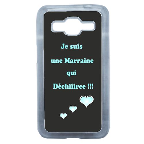 Coque Marraine Turquoise Et Noir Compatible Samsung Core Prime Transparent