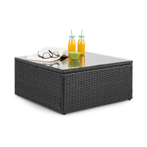 Blumfeldt Theia Table de salon de jardin élégante avec plateau en verre - design polyrotin tressé noir