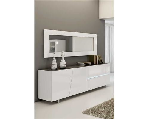 Buffet bahut blanc laqué design JOSHUA - Blanc - L 200 x P 50 x H 75 cm