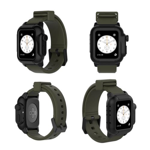 Bracelet en silicone WISETONY remplacement pour Apple Watch Series 2/3 42mm - Noir&Vert foncé