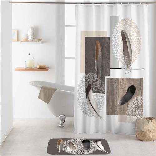rideau de douche avec crochets 180 x 200 cm polyester imprime abana des. place