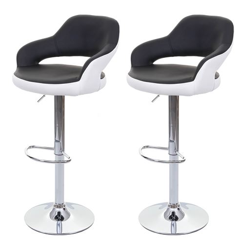 2x tabouret de bar MENDLER HWC-F16 similicuir noir blanc