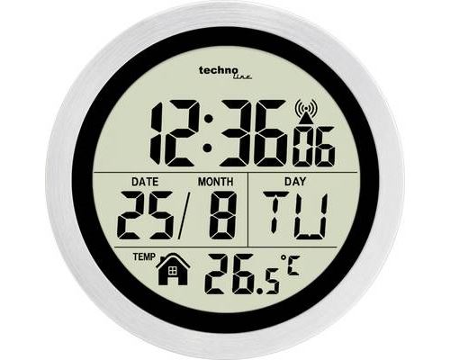Techno Line WT3005 radiopiloté(e) Horloge radiopilotée 14.7 cm x 14.7 cm x 14.7 cm x 14.7 cm x 7.9 cm argent protégé contre les projections deau
