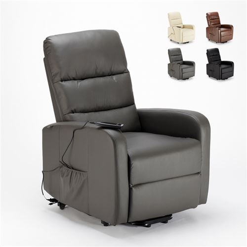 Fauteuil Fauteuil électrique en similicuir élévateur inclinable équipé de roues Elizabeth II Couleur: Gris foncé