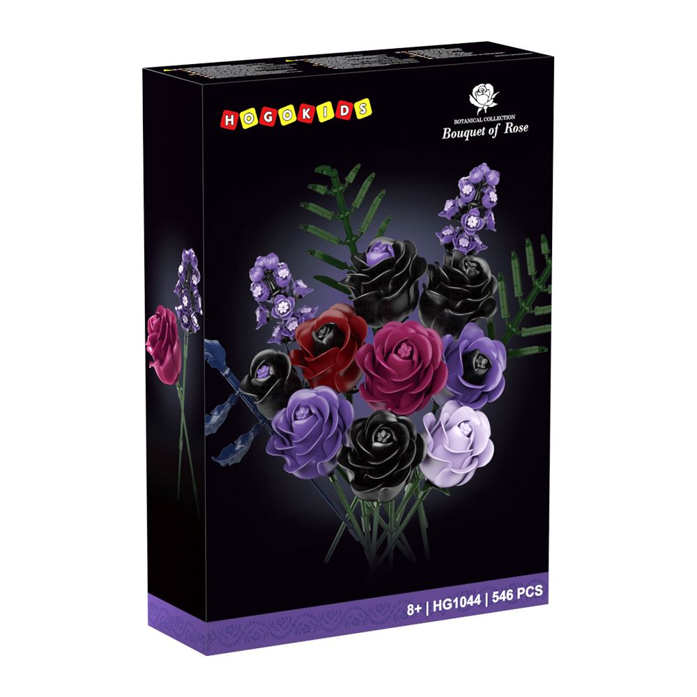 Bouquet de 14 Roses à Construire (Sans Vase) – Fleurs Artificielles HOGOKIDS Noir & Violet Réglables – Kit Floral Créatif Cadeau 8 Ans+
