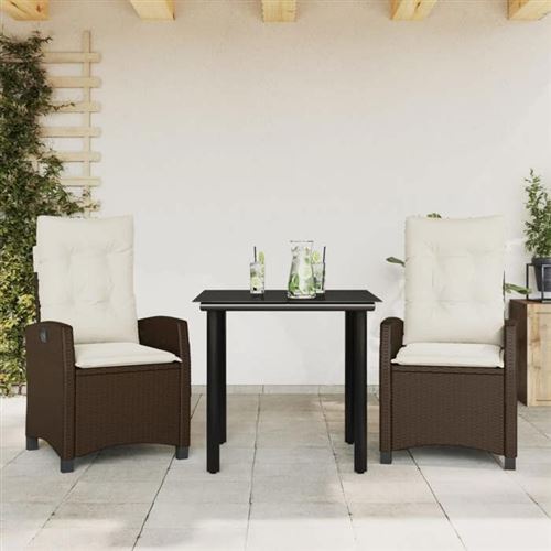 Vidaxl Ensemble À Manger De Jardin Avec Coussins 3 Pcs, Table Et Chaises Avec Dossier Réglable, Meubles D'extérieur, 3212772 - Image 3