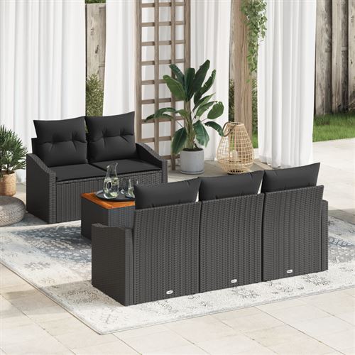 Non Communiqué Noir Ensemble De Canapé De Jardin 6 Pièces Avec Coussins En Poly Rattan Acacia