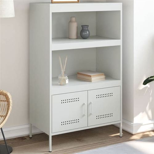 vidaXL - Buffet Haut - Acier - Blanc - 68x39x113 cm - Image 2
