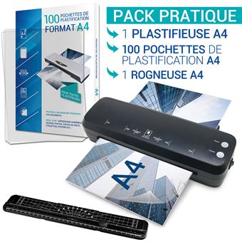 Pack Plastifieuse A4 100 Pochettes A4 1 Rogneuse A4 Waytex pack-plastifieuse-a4-100-pochettes-a4-1-rogneuse-a4-waytex