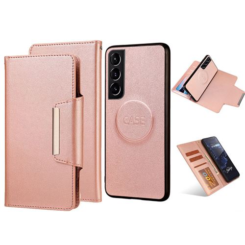 Coque en cuir magnétique 2-en-1 FONGWAN pour Samsung Galaxy S22 avec porte carte-Or rose