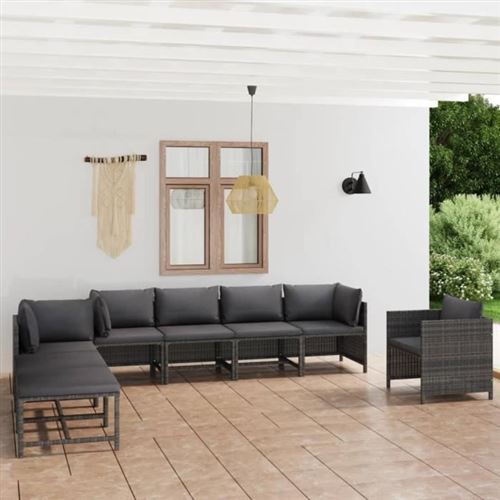 Non Communiqué Gris Vidaxl Salon De Jardin 8 Pcs Avec Coussins Résine Tressée
