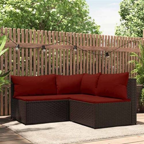 Salon de jardin modulable Vidaxl resine tressee rouge 3 pieces 63 x 63 x 57.5 3 personnes