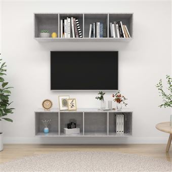 vidaXL Meubles TV muraux 2 pcs Gris béton Aggloméré - 1