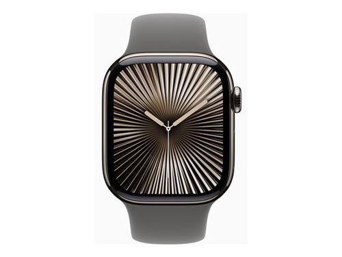 Apple Watch Series 10 (GPS + Cellular) - 42 mm - titanium naturel - montre intelligente avec bande sport - fluoroélastomère - gris acier - taille du bracelet : M/L - 64 Go - LTE, Wi-Fi 4, UWB, Bluetooth - 4G - 34.4 g