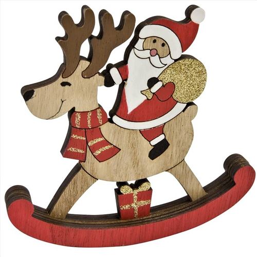 1 Père Noël sur renne à bascule en bois pour votre décoration REF/DEK0642 - Hobi