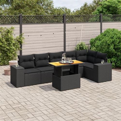Non Communiqué Noir Vidaxl Salon De Jardin Avec Coussins 7 Pcs, Canapés De Terrasse, Ensemble De Meubles De Patio, Mobilier D'extérieur, 3272644