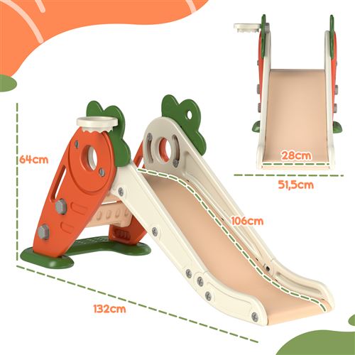 Sianldcone - Toboggan Enfant Extérieur Et Intérieur - Facile à Monter - Structure Stable Et Antidérapante - Design Carrotte Mignonne - Glissière Lisse Et Sécurisée - Cadeau Pour Petits