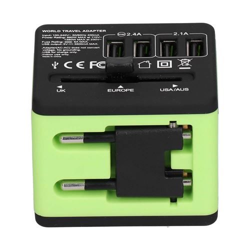 Adaptateur secteur de voyage 100-240V vert