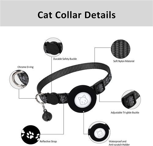 AirTag Collier pour chat, JIARUI Apple Air Tag intégré, collier pour chat  avec GPS réfléchissant avec support AirTag et clochette [Noir], chat,  chaton et chiots.. : : Animalerie