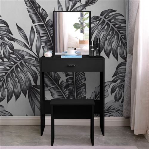 Table de maquillage noire coiffeuse avec tiroir et miroir Dalila Black
