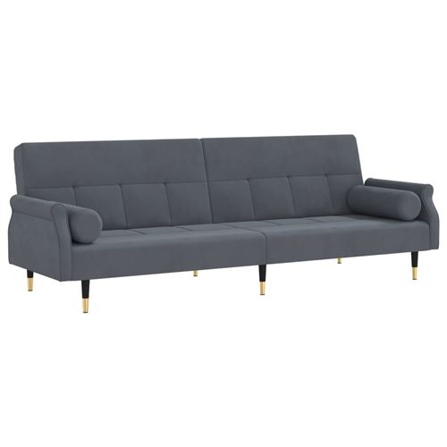 Canapé-lit avec coussins gris foncé velours