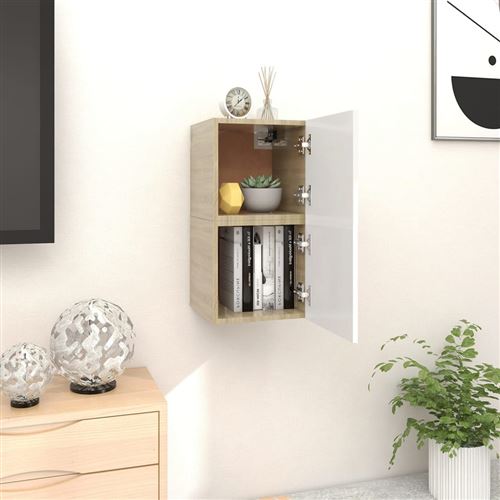 vidaXL Meubles TV muraux 2 pcs Blanc et chêne sonoma 30,5x30x30 cm