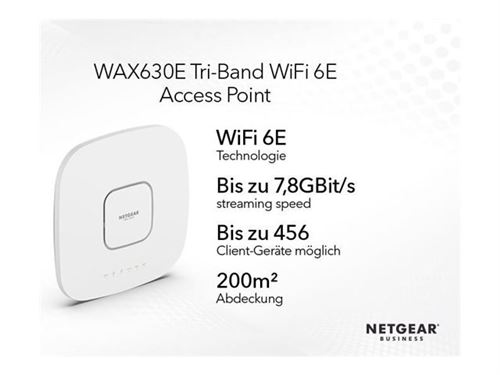 NETGEAR WAX630E - Borne d'accès sans fil - Wi-Fi 6E - Wi-Fi 6 - 2.4 GHz, 5 GHz, 6 GHz - montable au plafond/mur