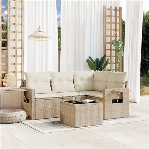 vidaXL - Salon de jardin modulable - 5 pièces - Beige - 4 personnes - Image 2