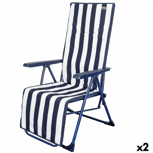 Chaise longue Lot de 2 Aktive Blanc Blue marine Inclinable A rayures 147 x 70 x 48 cm