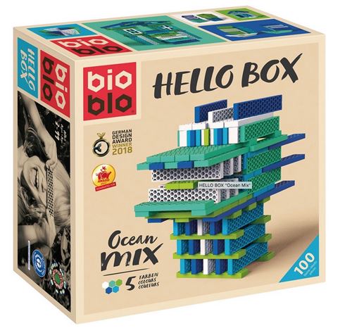 Jeu de construction 100 BRIQUES 5 COULEURS HELLO BOX OCEAN BIOBLO Multicolore