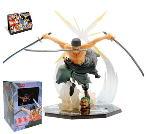 Figurine Animation One Piece Roronoa Zoro couteaux fantôme coupe 17 cm avec Calendrier One Piece 2021 en français