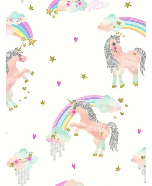 Unicorn arc-en-ciel Glitter Papier peint blanc