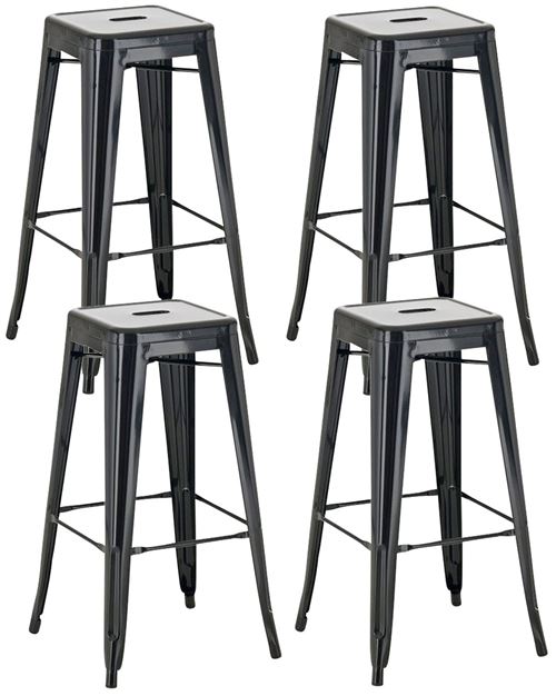 Lot de 4 tabourets de bar en métal empilables Joshua , Noir