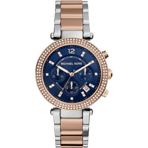 MICHAEL KORS Montre Femme  Parker MK6141 Cadran bleu fonc&eacute; et bracelet deux tons 