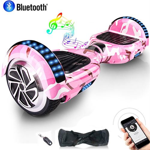 Hoverboard bluetooth 6.5 pouces roues led light puissance 700W rose camouflage pour enfants et adultes+Sac+Télécommande
