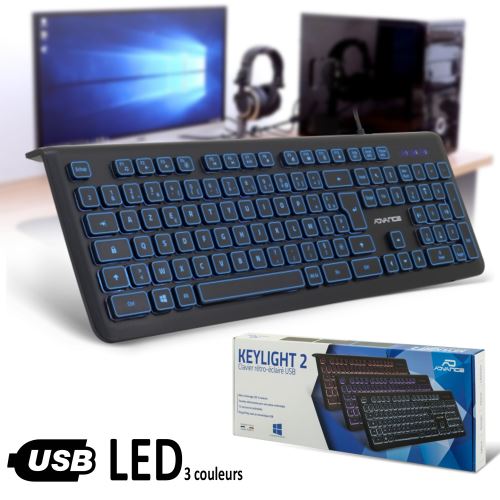Clavier rétro éclairé Advance Keylight 2 - 3 couleurs - AZERTY