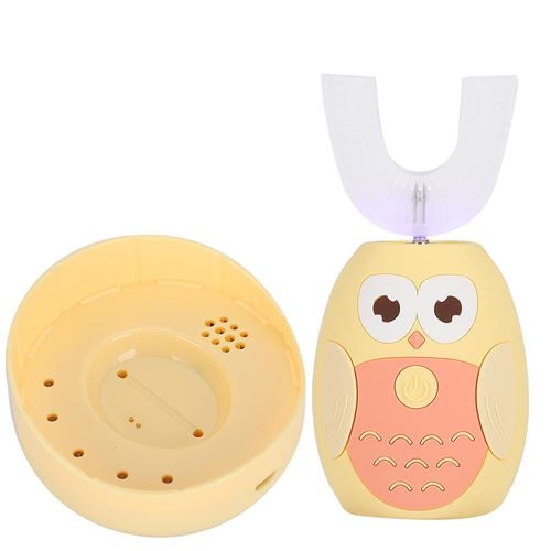 Brosse à dents en forme de U tête enfants mignons électronique sonique automatique jaune (2-6 ans)