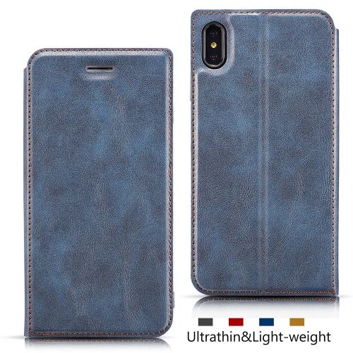Etui en PU bascule de style simple ultra-mince bleu pour votre Apple iPhone X/XS
