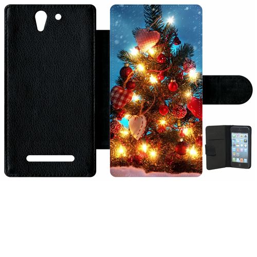 Étui Porte Feuille Sony Xperia C3 Et C3 Dual Sapin De Noël