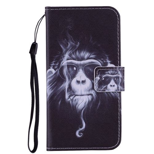 Etui en PU impression de motifs avec support fumer le singe pour votre Samsung Galaxy J6 Plus