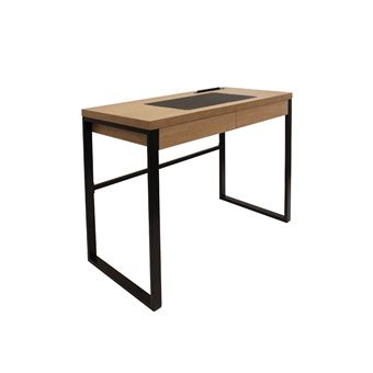 The Home Deco Factory - Bureau en métal et MDF - L. 100 x H. 74 cm - Noir et Beige - Industriel - 1