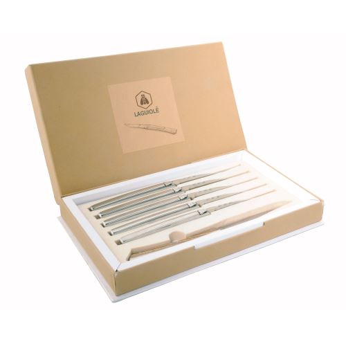Coffret de 6 Couteaux de Table Design - Acier Inoxydable, manche en Bois Zèbre - Ligne épurée pour une table tendance