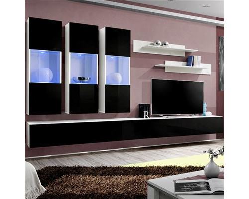 Ensemble TV mural noir et blanc ARDARA - L 320 x P 40 x H 190 cm
