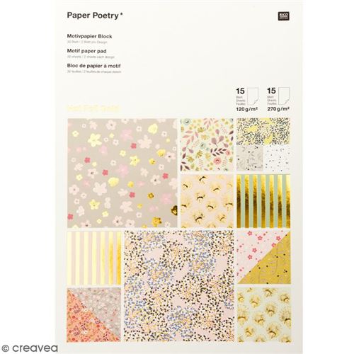 Bloc Papier Scrap À Motif - Hot Foil Gold - Bouquet Sauvage - 30 Feuilles