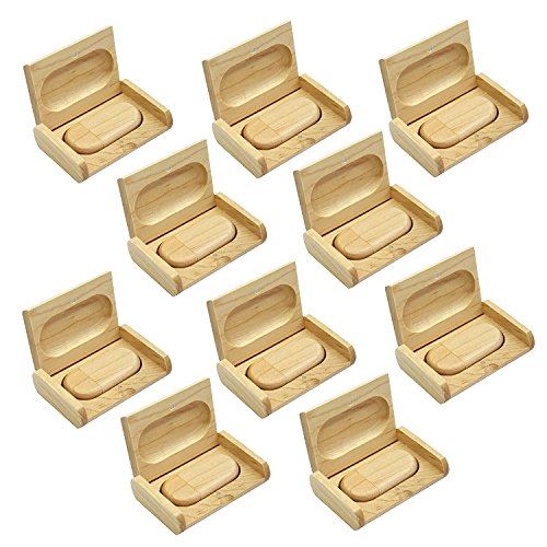 10 Pièces 16 Go Clé USB 3.0 Bois Naturel + 10 Pièces Coffrets Cadeaux Appropriés