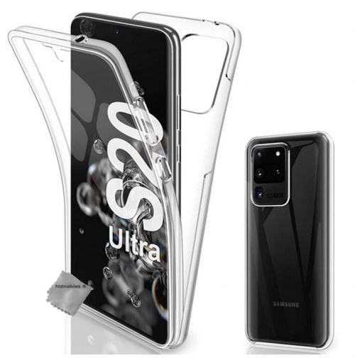 Coque silicone gel fine 360 integrale (avant et arriere) pour Samsung Galaxy S20 Ultra avec verre trempe - TRANSPARENT