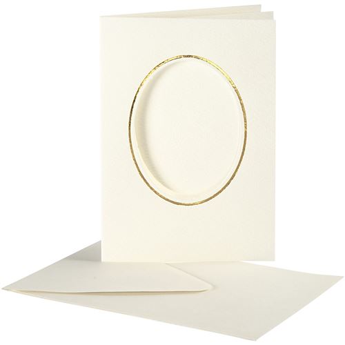 Creotime Cartes Passepartout ovales avec enveloppe 15 cm blanc/doré