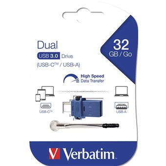 Clé usb et usb C 32go Verbatim 3.0 bleu - 1